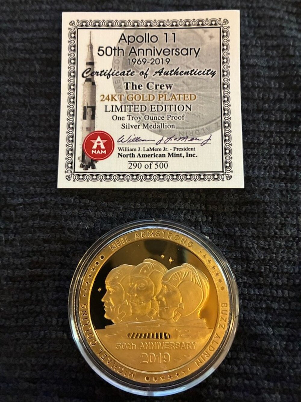 Apollo 11 Commemorative 50th Anniversary 24k Gold Plated Silver Coin